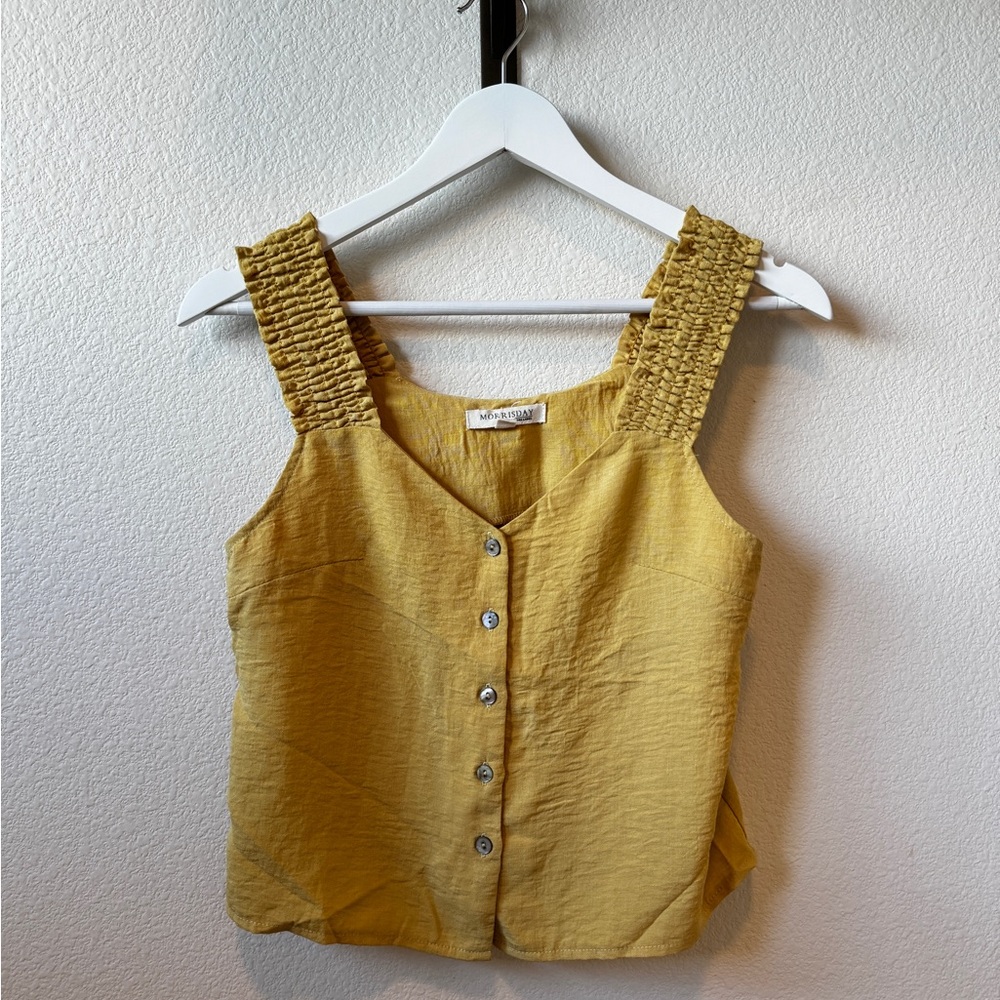 Yellow Sleeveless Button-Up Top